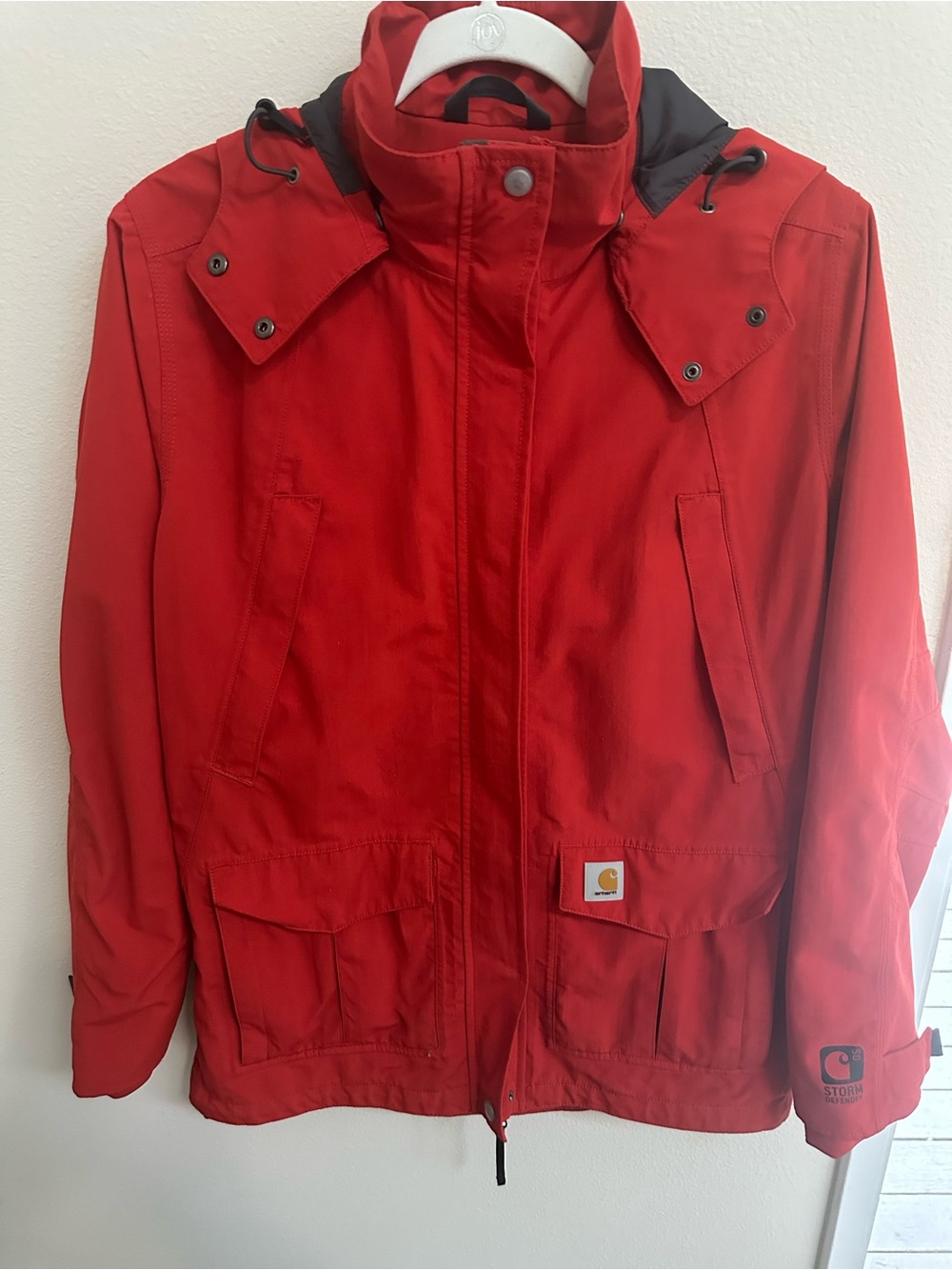 Carhartt Women’s S Storm Defender Jacket Red Waterproof Hooded 102382